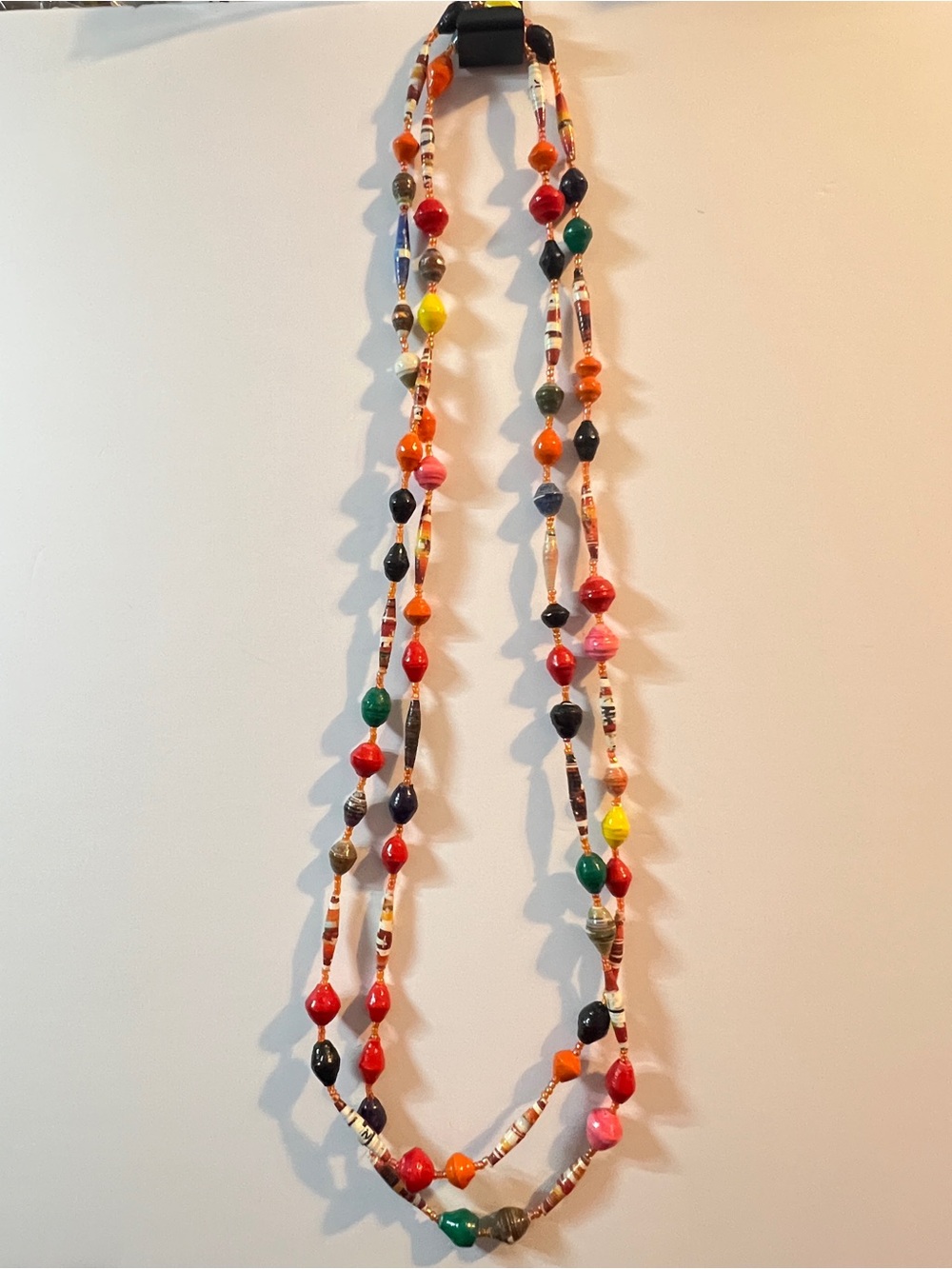 72” Multicolored Boho Long Strand Paper Bead Necklace